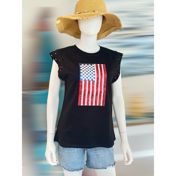 Black detailed sequin flag top sz S M L - Picture 4 of 7